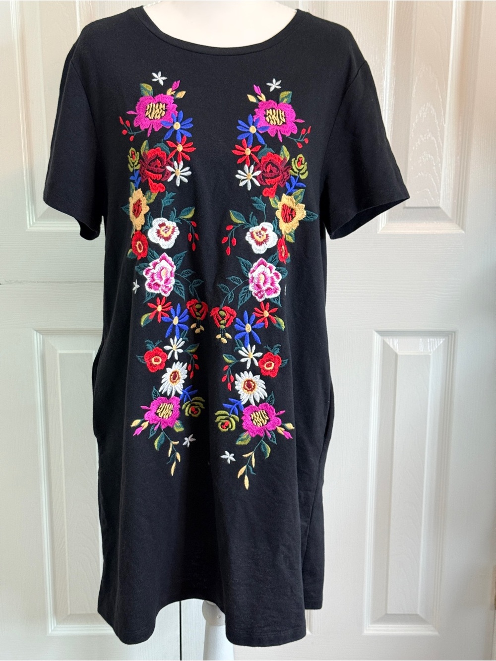 Umgee Black Mini Dress with Colorful Floral Embroidery